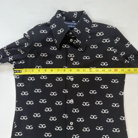 Vintage 70s GIVENCHY for CHESA Black Monogram Button Up Size 10 (fits like XS) - Picture 6 of 11